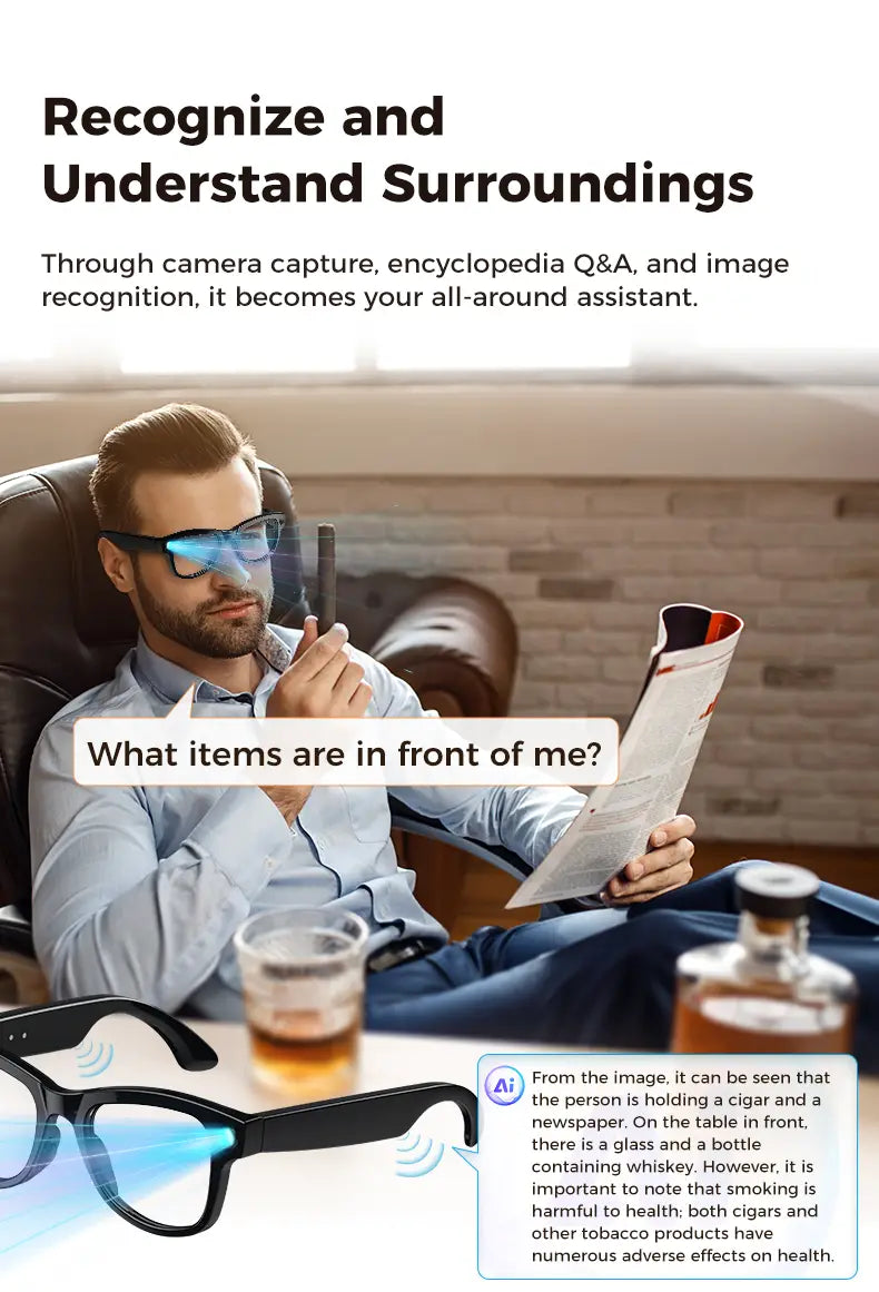 2026 Smart AI Glasses 1080P HD Camera M02 Ultra ChatGPT 3600mAh Charging Case Power Bank 32GB Translation Music Video Sunglasses