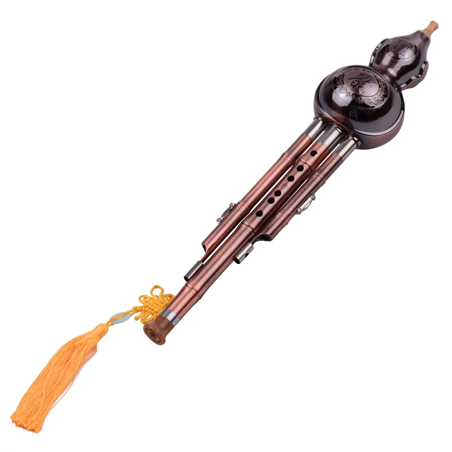 3 Tone C-Key Hulusi Gourd Cucurbit Flute Aluminum with Copper Plated Pipes Chinese Traditional Instrument
