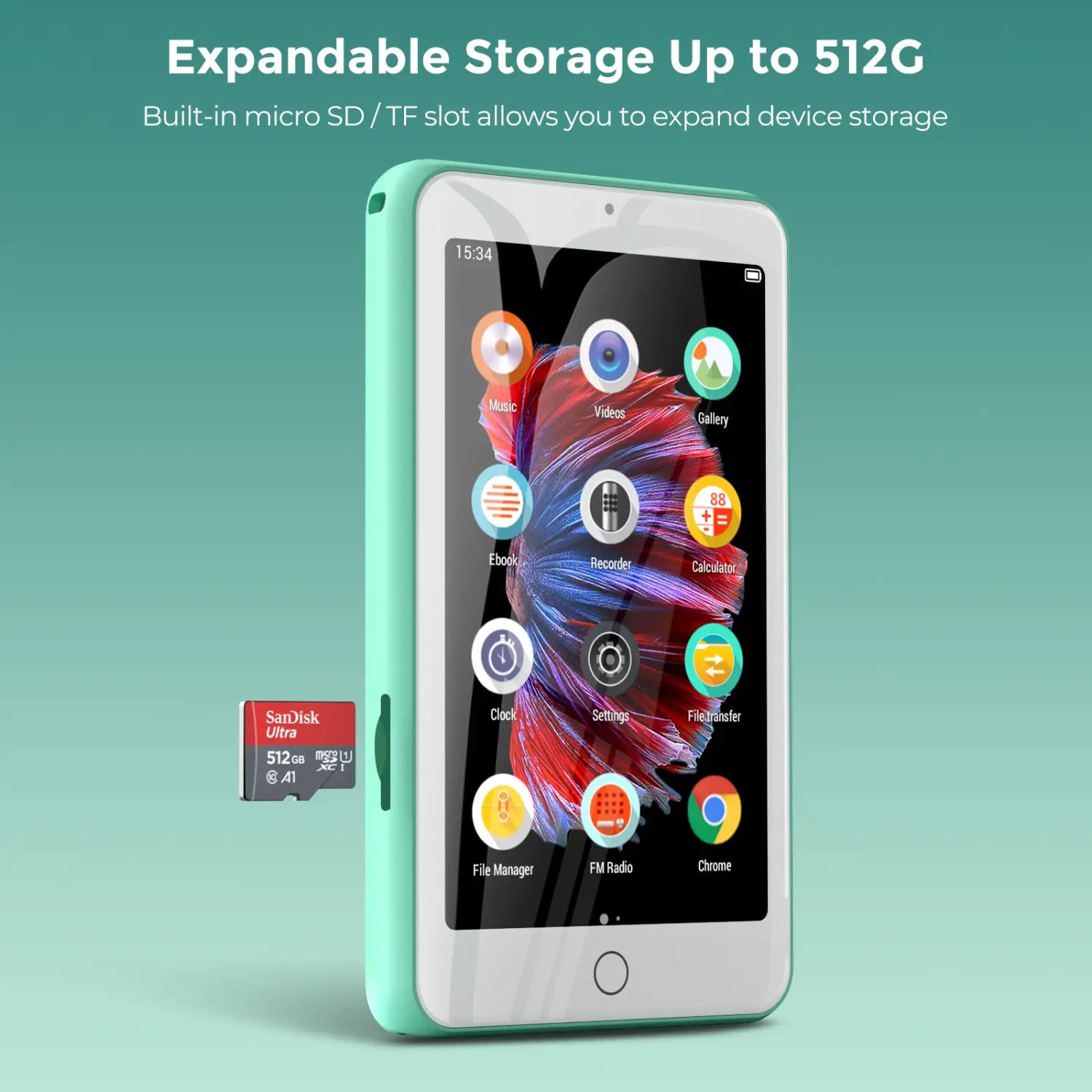 mp3 player bluetooth and wifi MP3/MP4 music player with video speakers FM radio eBooks capacity up to 512 GB