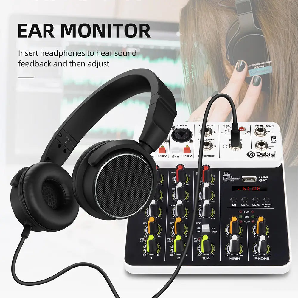 4/8 Channel Audio Mixer DJ Controller Sound Mixing Console With Bluetooth Phantom Power Delay Repaeat Effect For PC Recording
