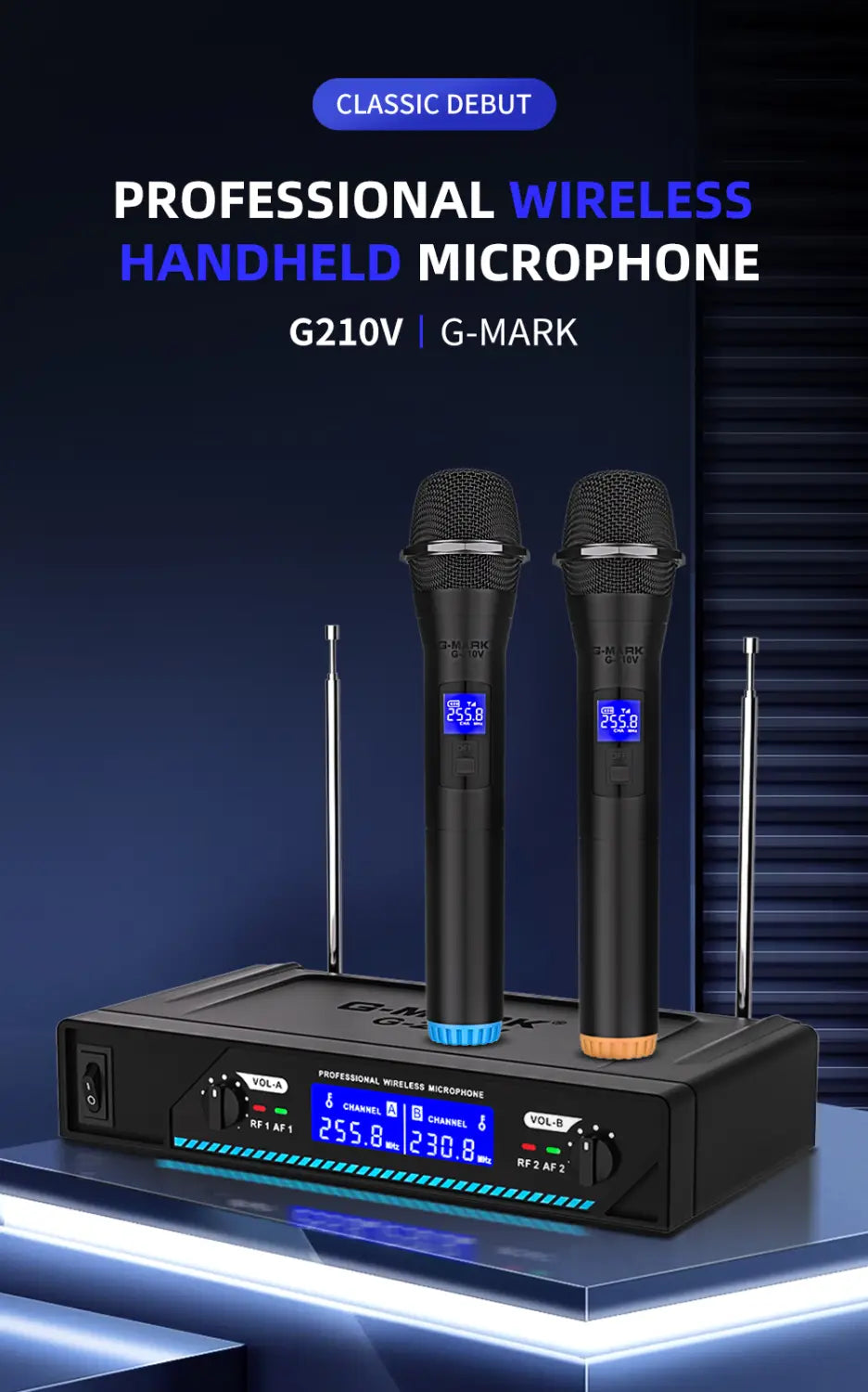 Karaoke Wireless Microphone G-MARK G210V Professional 2 Channels Handheld Mic For Party Meeting Church Show Home