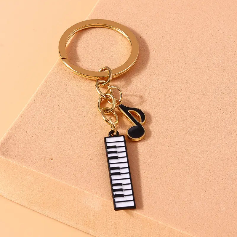 Aihua Alloy Metal Enamel Musical Instrument Piano Music Note Keychains For Women Girls DIY Handbag Pendant Music Keyrings