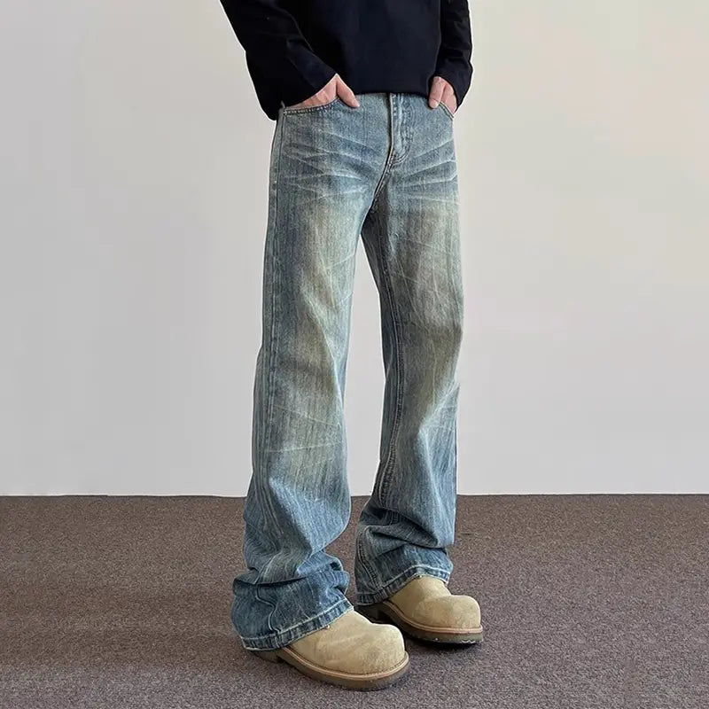 Hiphop Bootcut Jeans Mens Straight Wide-leg Pants New High Street Lightning Ripple Jeans Four Seasons Classic High Quality Pants