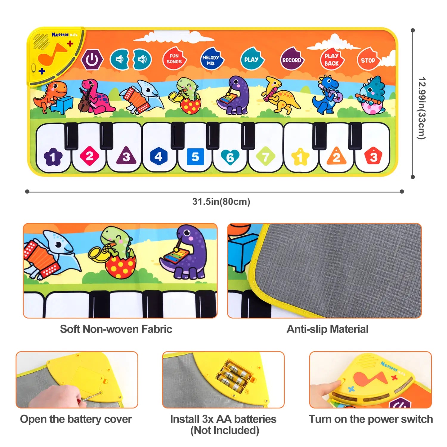 80x30cm Kids Music Piano Mat keyboard Dance Mat Toddler Floor Baby with 8 Animals Sounds Baby Mat Educational Toys for Kid Gifts