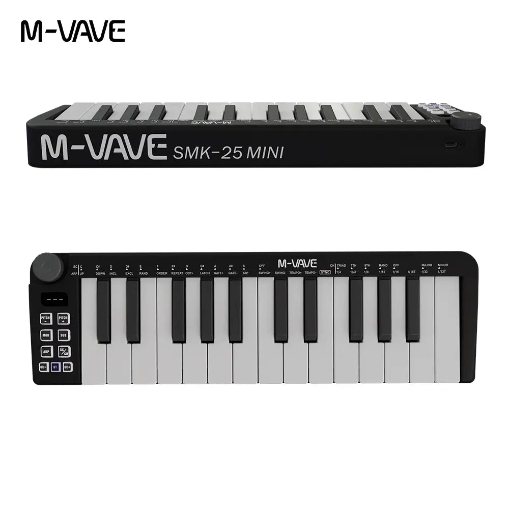 M-VAVE SMK-25mini MIDI Keyboard Rechargeable 25-Key MIDI Control Keyboard instrument Mini Portable USB Keyboard MIDI Controller