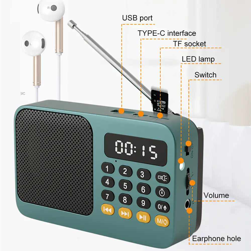 Handheld Rechargeable Digital FM USB TF MP3 Player Portable Radio Music Player Speaker Devices Supplies With LED Display Radio