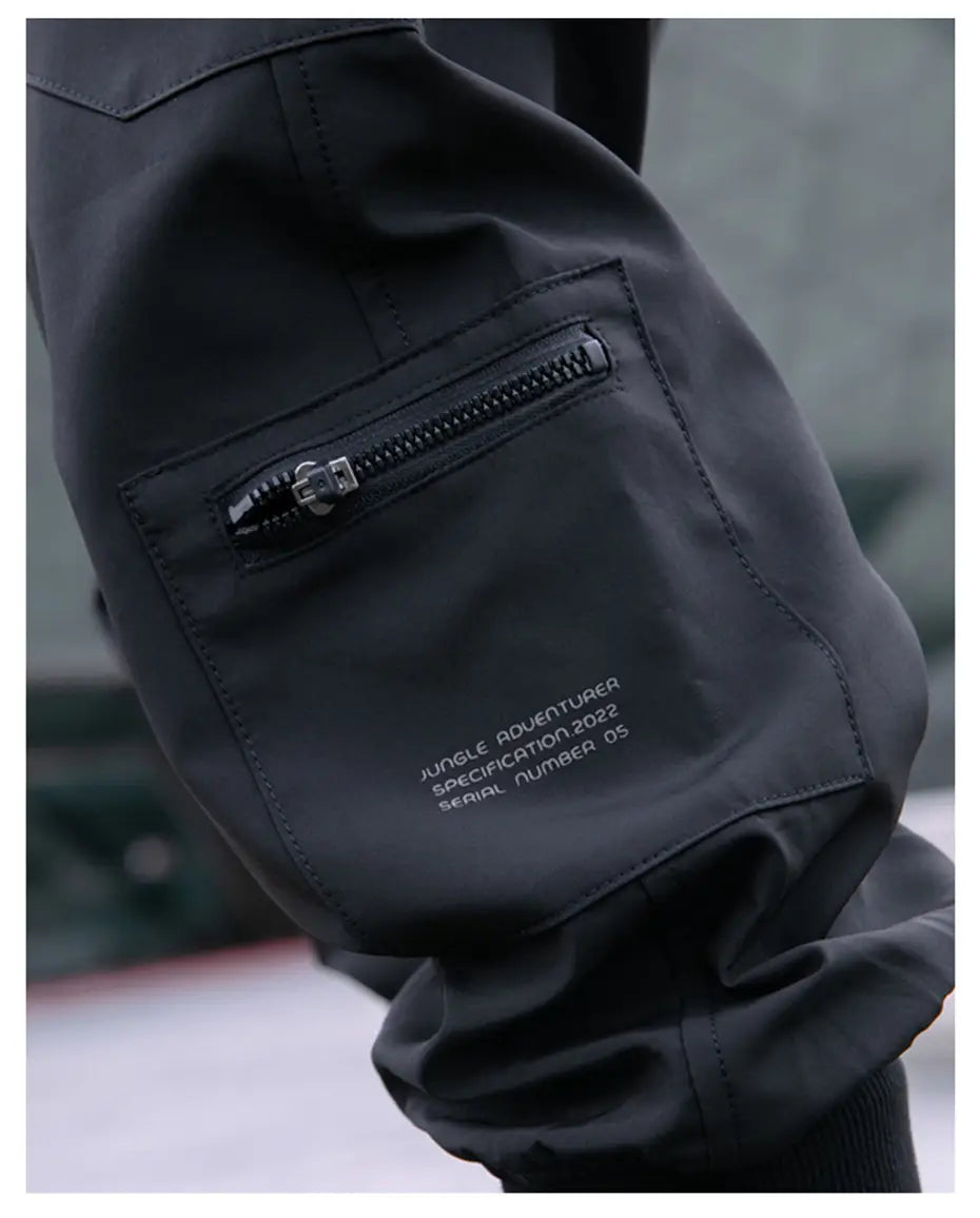 Hip Hop Tactical Cargo Pants Men Zipper Joggers Trousers 2023 Spring Functional Elastic Waist Fahsion Streetwear Pant
