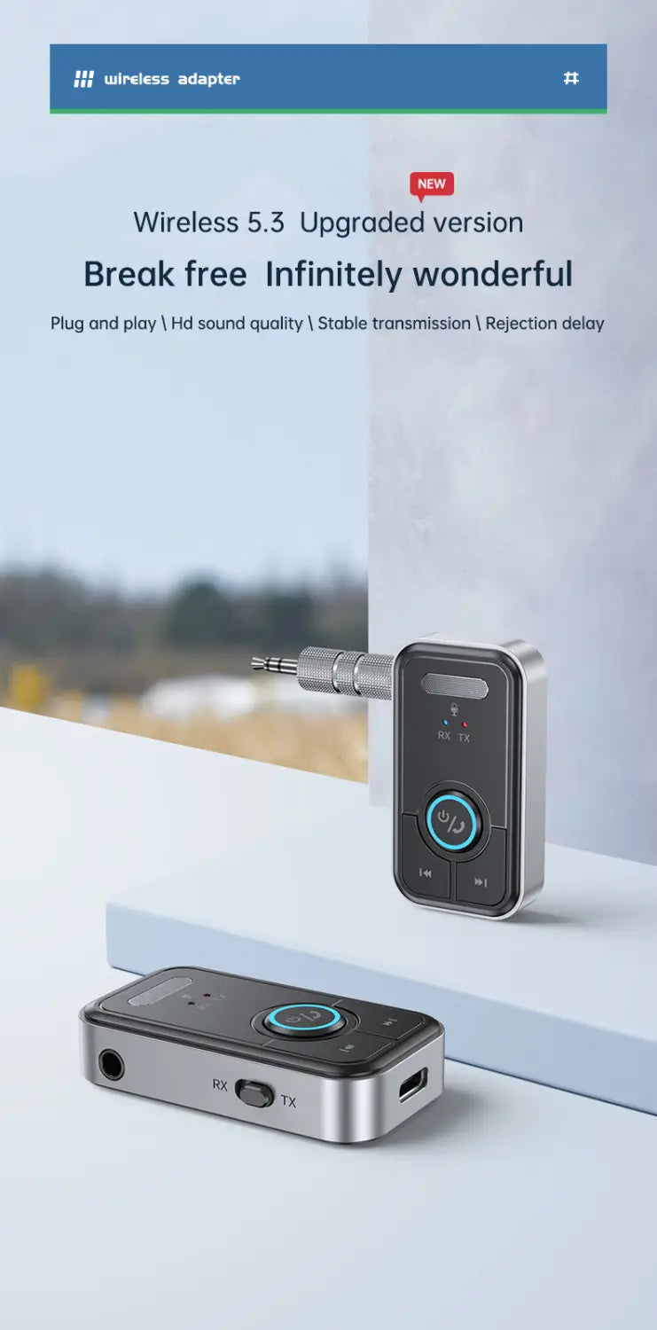 Bluetooth 5.3 Adapter Transmitter Receiver Wireless Audio for Car Music Headphone Speaker AUX Audio Adapter with 3.5mm Jack