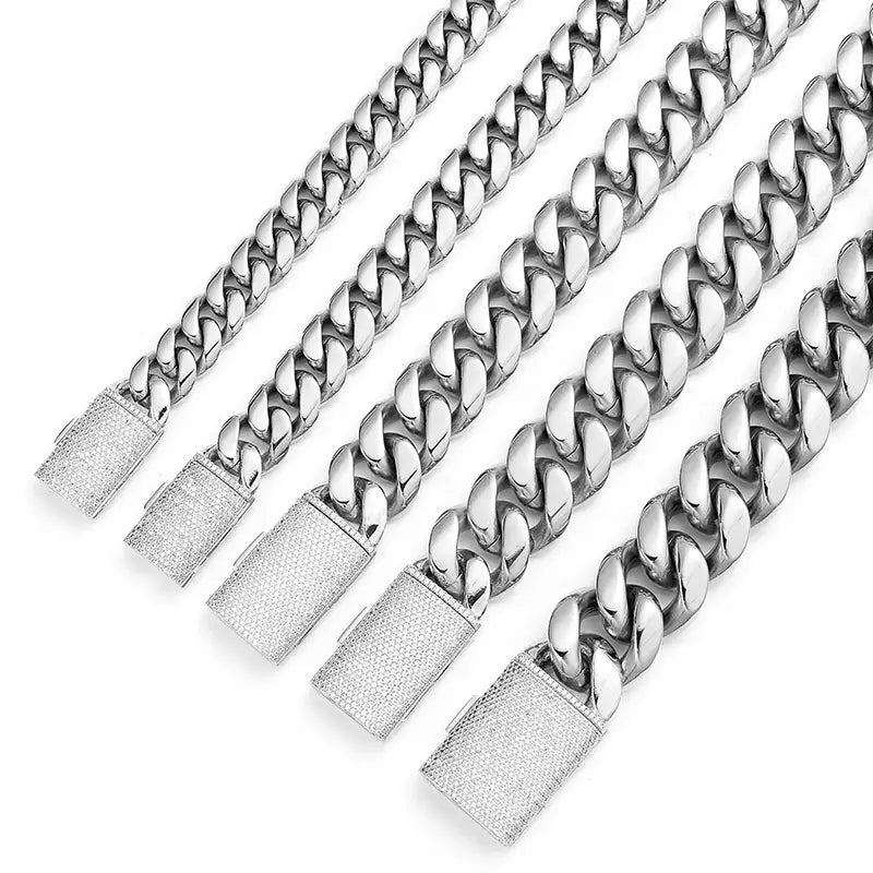 12/14/18/20/22mm Big Heavy Solid Stainless Steel Cuban Miami Link Chain Necklaces for Men Hip Hop Bling Iced out Rapper Jewelry