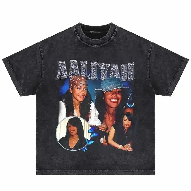 Hip Hop Vintage T-Shirt Aaliyahs Baby Girl Purple Bootleg Print T Shirts Harajuku Streetwear Summer Casual Loose Tops Unisex
