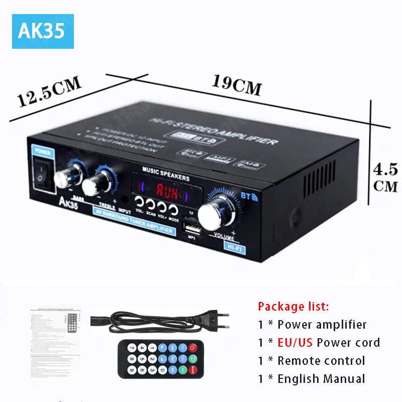 AK35 800W Home Power Amplifiers 2 Channel Bluetooth 5.0 Surround Sound FM USB Remote Control Mini HIFI Digital Amplifier Stereo