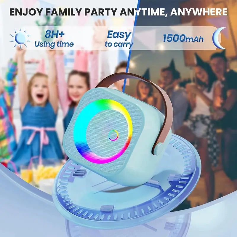 A99E-Karaoke Machine Portable Bluetooth Speaker With 2 Wireless Microphones Karaoke Toys Gift Toys (Blue)