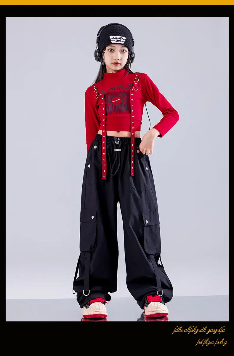 Hip Hop Girls K-pop Fashion Crop Top Street Dance Cargo Pants Plaid Skirts Kids Streetwear Children Jazz Girl Group Clothes Sets