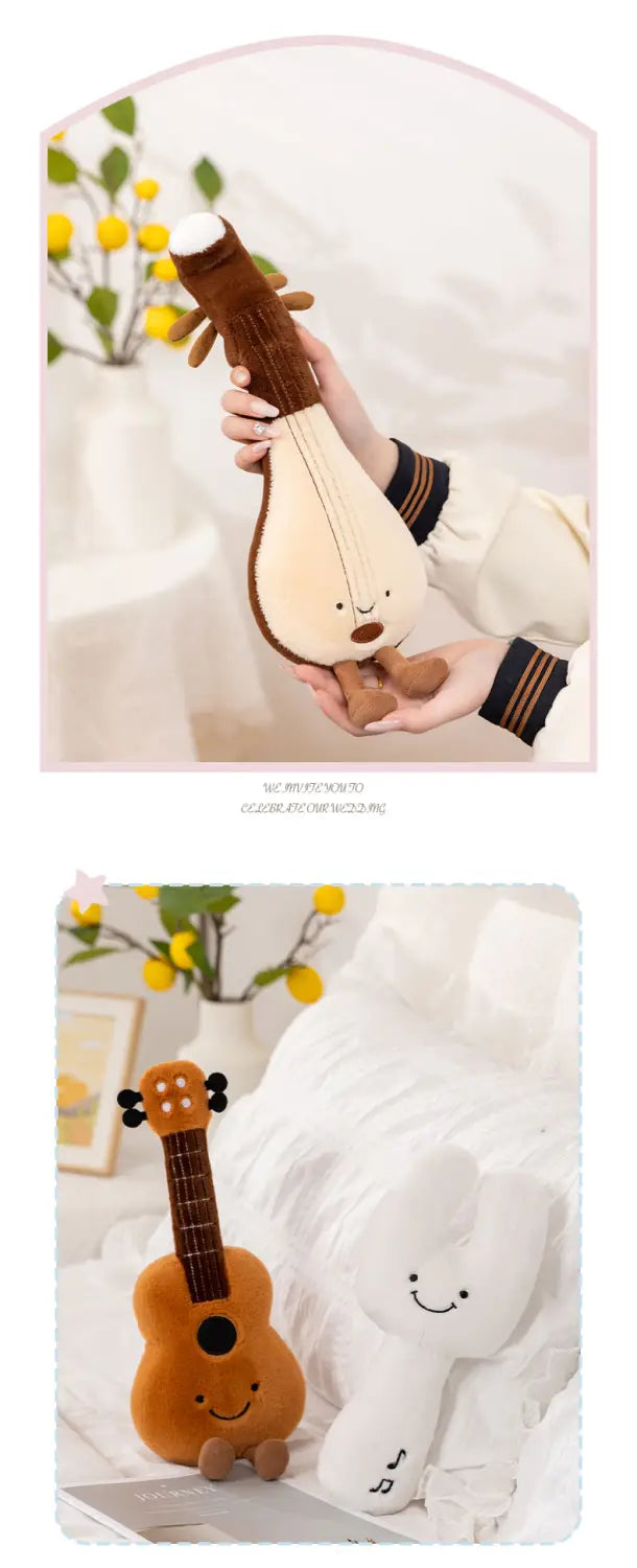 Cute Musical Plush Toys Soft Violin Guitar Pipa Tuning Fork Note Stuffed Doll Instrument Gift for Kid Music Lover Birthday Gifts