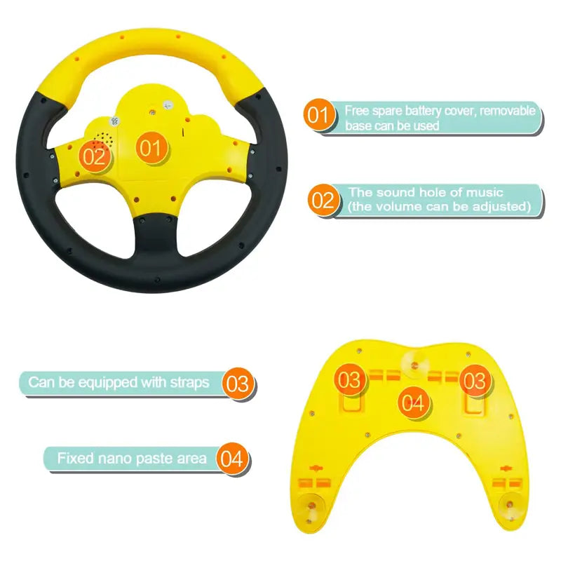 Kids Steering Wheel Toy - Backseat Pretend Play with Lights & Music - Fun Preschool Driving Simulator Gift for Toddlers