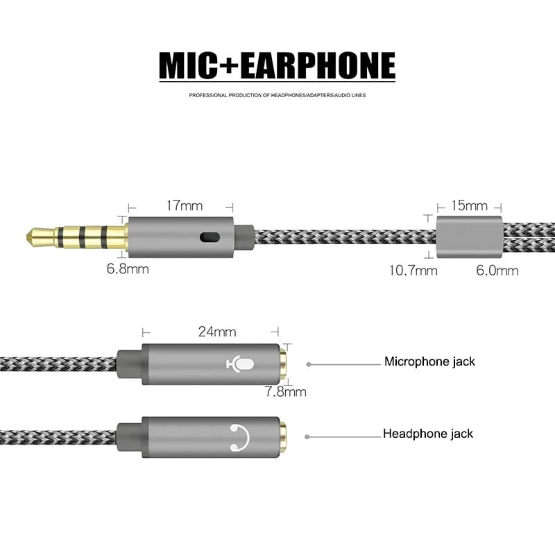 Headset Adapter Headphone Mic and Speaker Y Splitter Cable 3.5mm Audio Male to 2 Female For Earphone Extense Mobile Audio