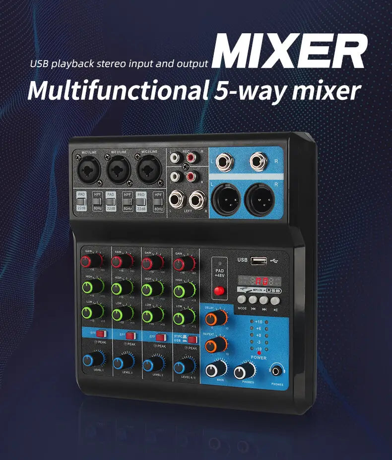 5 - Way Computer Recording Free Drive Sound Card Mixing Console Mixer Audio Professional Pro Audio Equipment Interface Processor