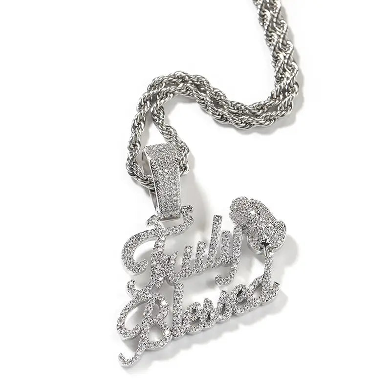 Hip Hop 5A+ CZ Stone Paved Bling Ice Out Praying Hand Letters Pendants Necklaces for Men Rapper Jewelry Gold Silver Color