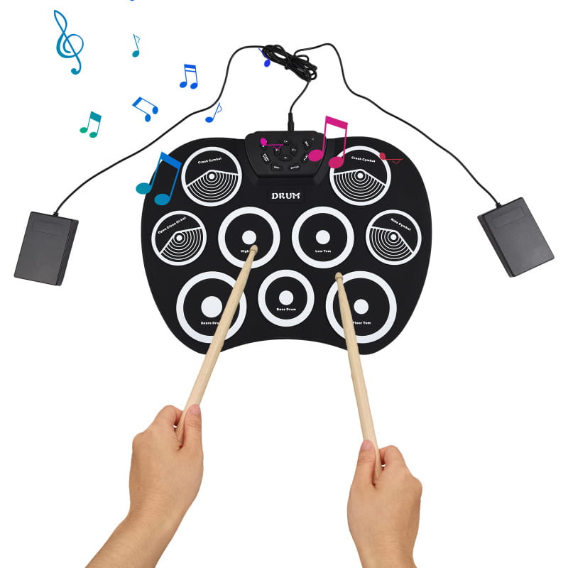 Electronic Drum Set Hand-rolled Drum 9-pad MIDI Interface Supports DTX Games Portable Drum Set Gifts with Drumsticks Pedals