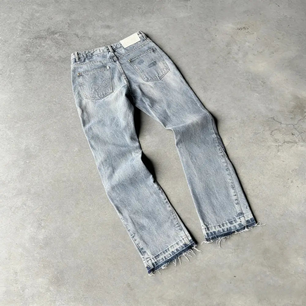 Harajuku hip-hop high street straight pants Gothic tassel casual micro-flared pants Y2K retro slim jeans fashion washed pants