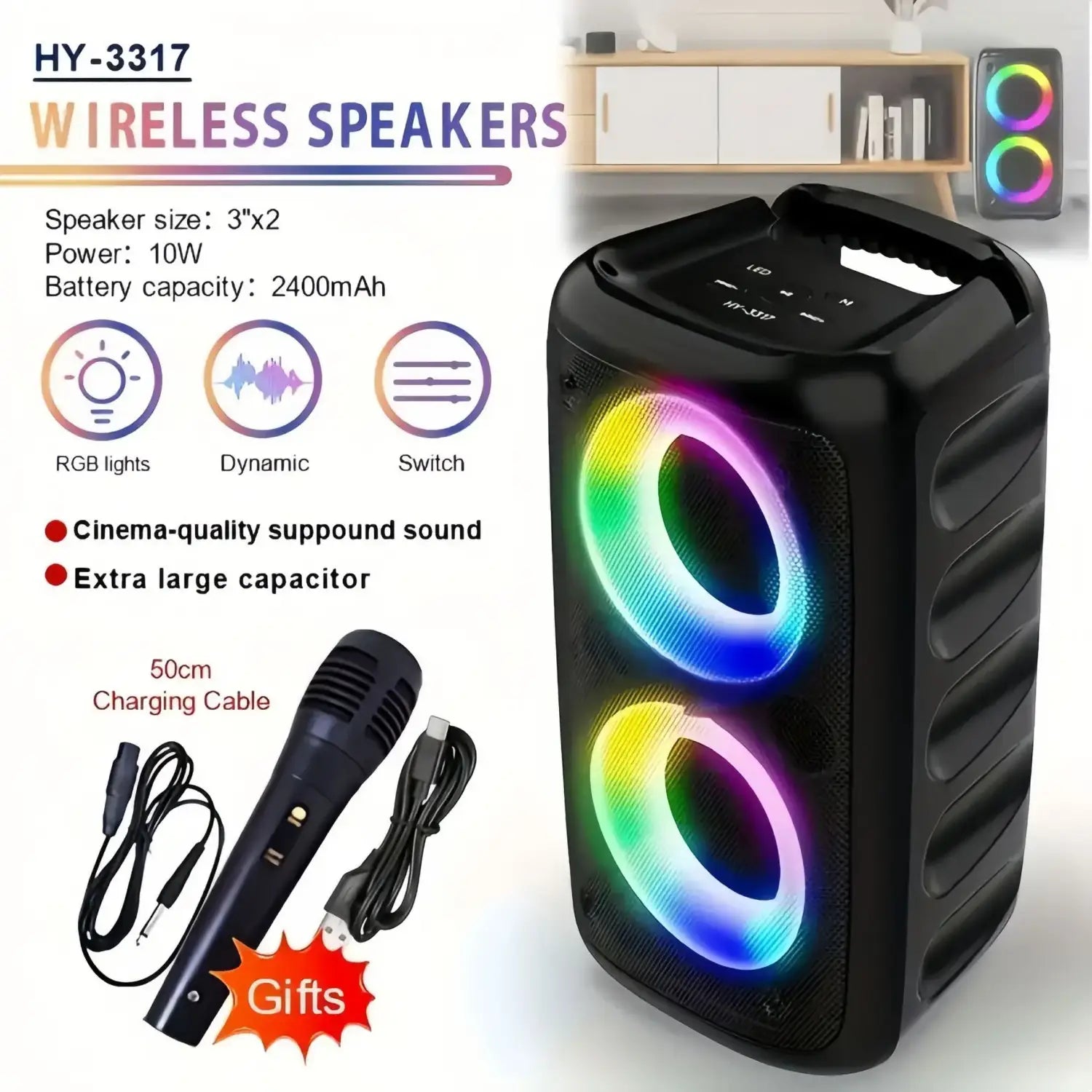 Karaoke Radio FM Portable Bluetooth Speaker Wireless With Microphone Lamp Subwoofer LED TWS Machine Sound Box Music Caixa De Som