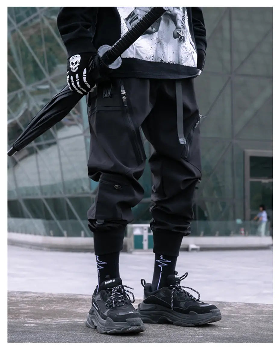 Hip Hop Tactical Cargo Pants Men Zipper Joggers Trousers 2023 Spring Functional Elastic Waist Fahsion Streetwear Pant