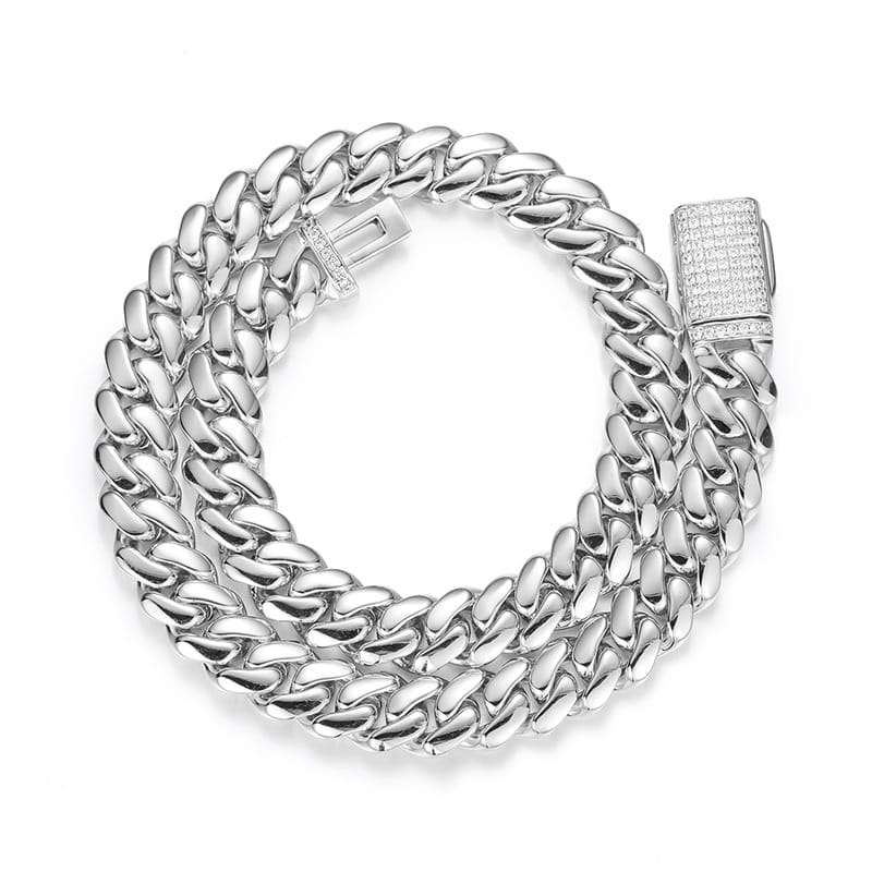 12-20mm wide Hip Hop Bling Iced Out Round Cuban Miami Link Chain Necklaces for Men Rapper Jewelry Gold Silver Color