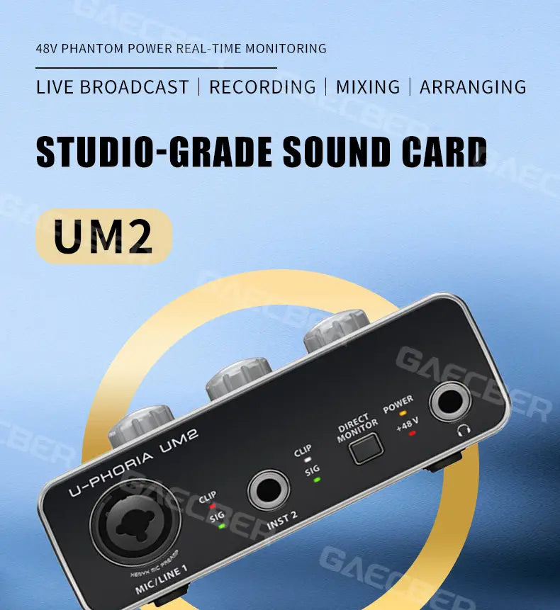 Audio Interface UM2 Professional Sound Card with Monitoring Electric Guitar Live Recording For Studio Singing Micro