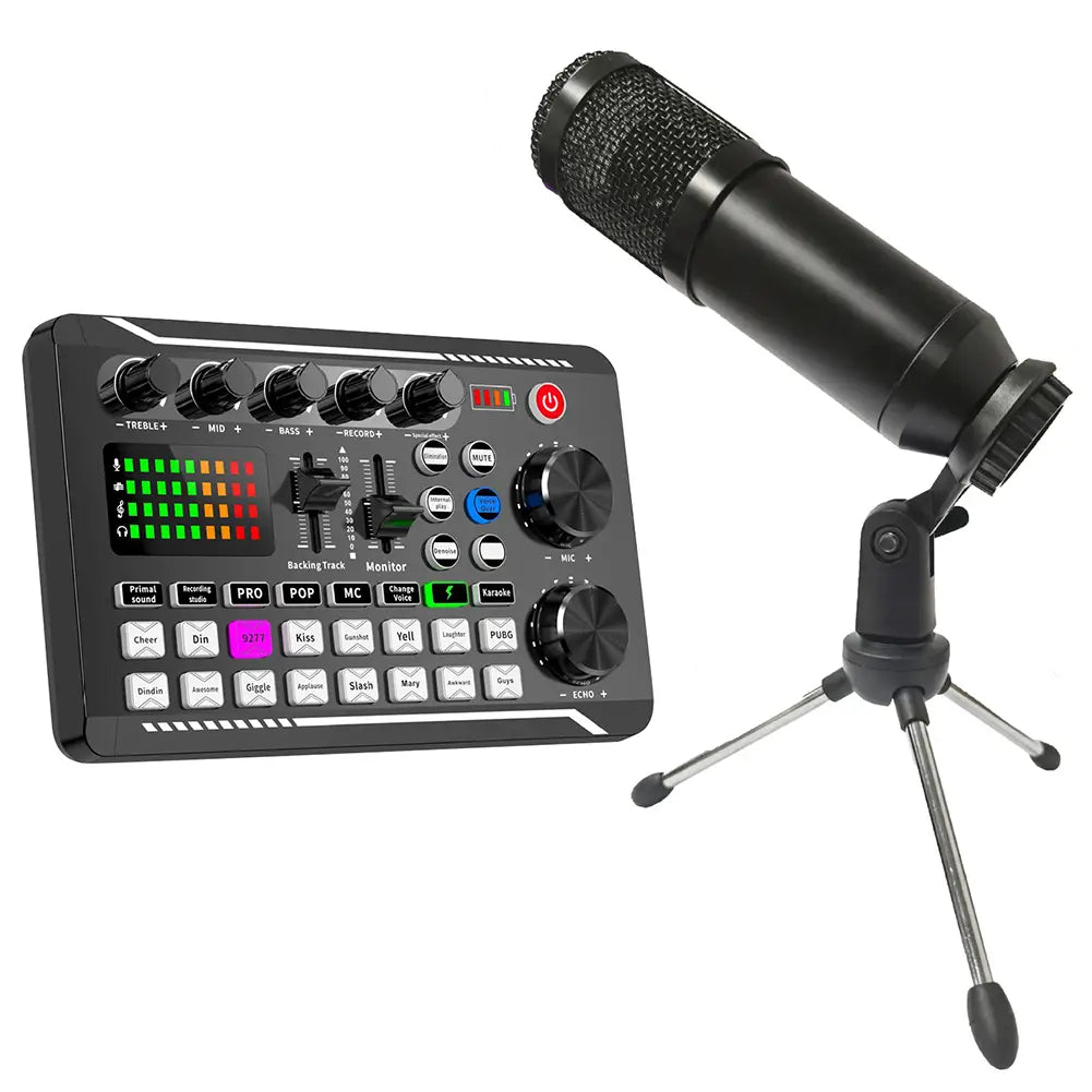 F998 Bluetooth Sound Card Console Studio Sound Card Kit with USB Microphone Computer Live Voice Mixer Sound Card DJ Equipment