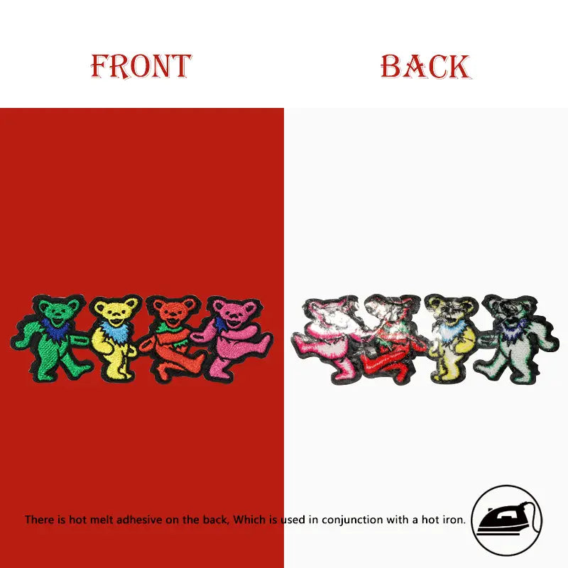 1PC Grateful Dead Dancing Bears Embroidered Patch Iron On Hip Hop Rock Badge DIY Gift For Clothes Cap Bag Jacket Trucker Hat