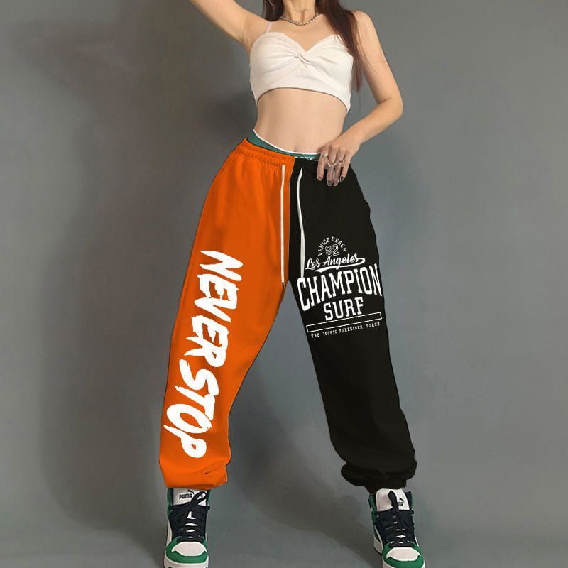 Hip Hop Women Streetwear Dance Sweatpants Spring Autumn New High Waist Letter Print Pockets Cotton Loose Fashion Casual Trousers