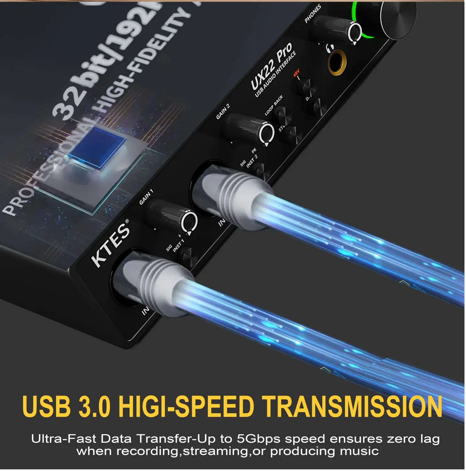 UX22 Pro Audio Interface 192kHz 32-Bit USB Sound Card for Studio Recording Live Streaming Podcast DAW Music Production & YouTube