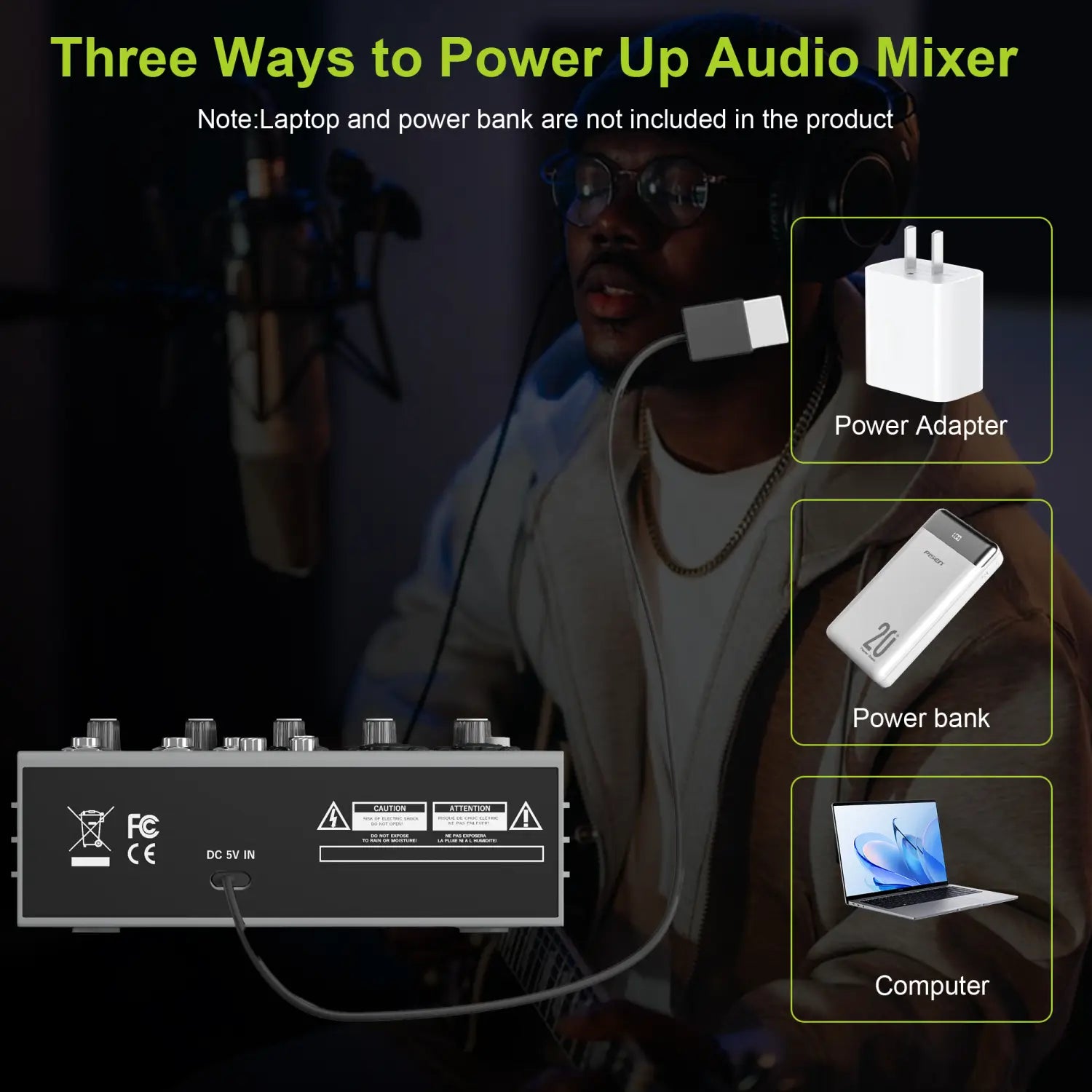 4-Channel Audio Mixer USB Audio Interface Sound Card with Bluetooth for Live Streaming Podcast Recording Home Studio