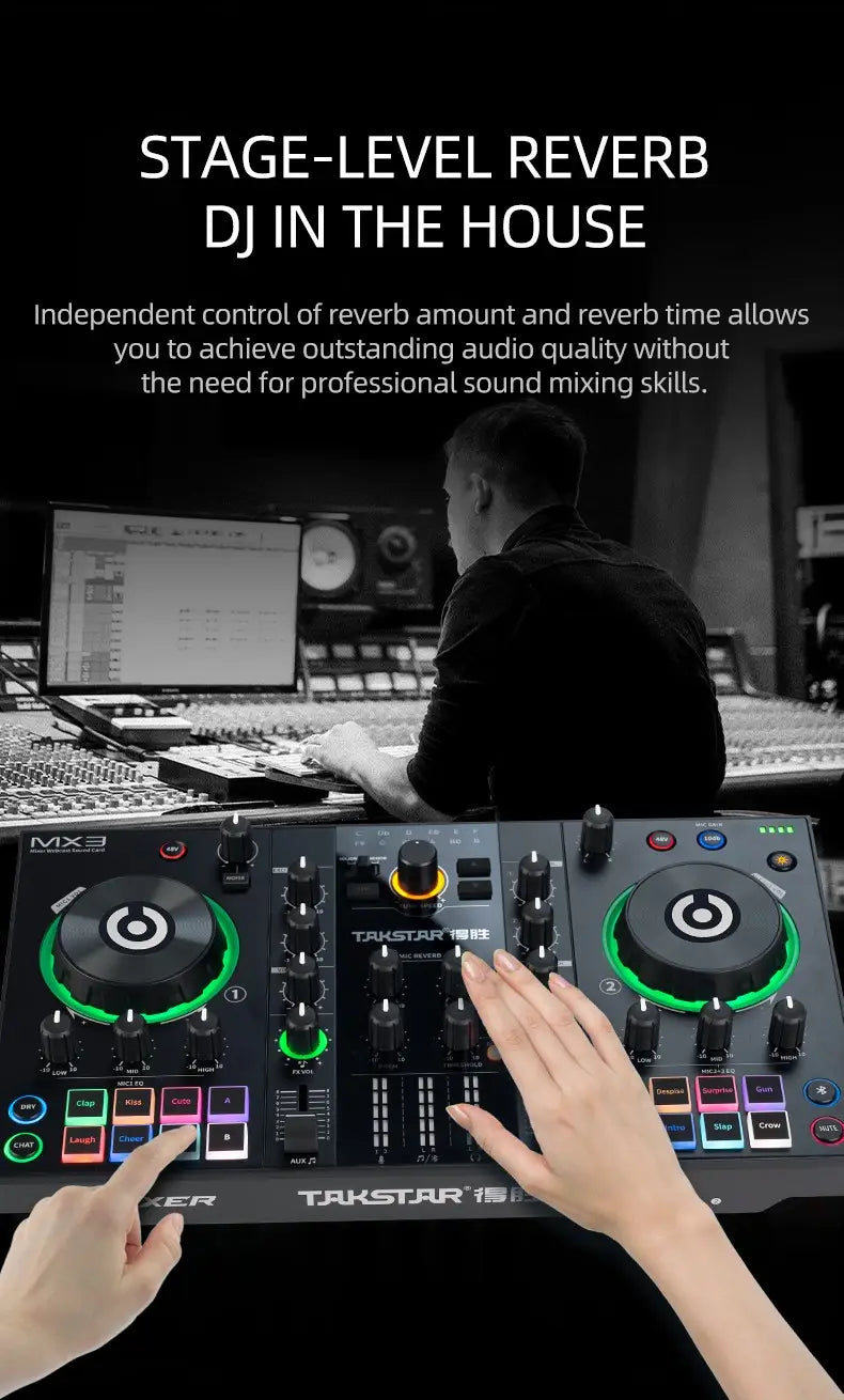 Original Takstar MX3 Mixer Webcast Sound Card Mixing Console Podcast Studio For Karaoke Webcast Recording Live Streaming Guitar