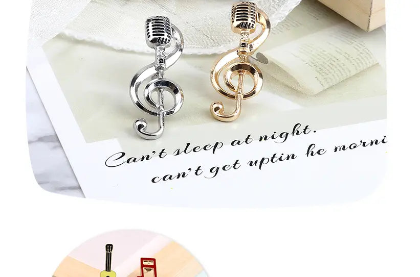 Cool Music Note Enamel Brooches Fashion Guitar Microphone Metal Badges Piano Notes Lapel Pins Musician Jewelry Gifts for Friends