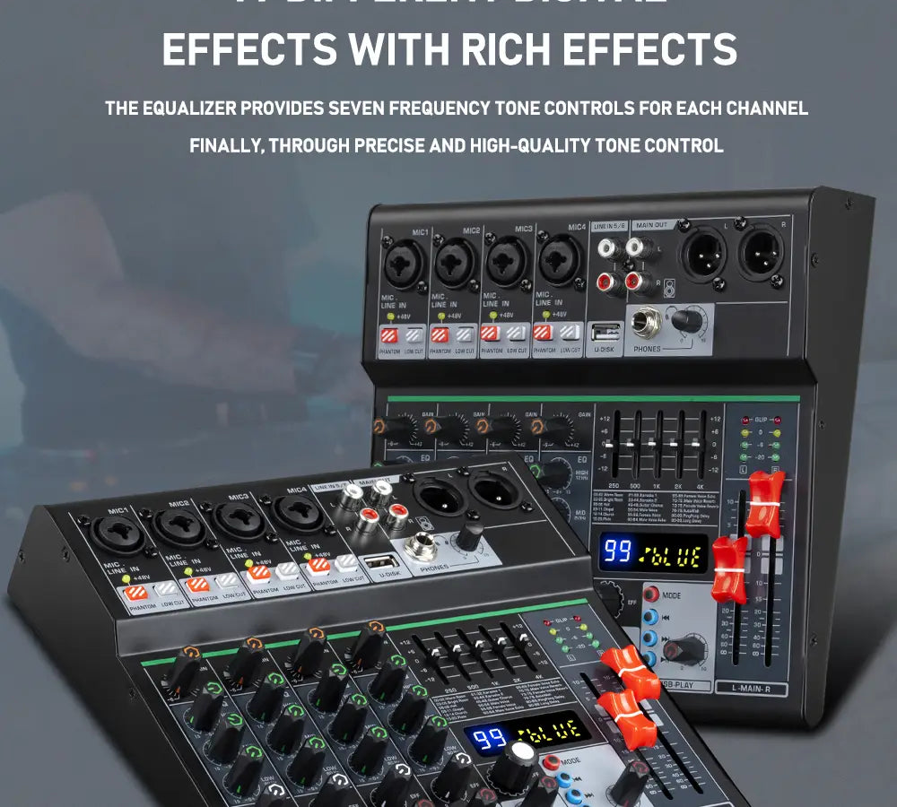Professional DJ Party High Quality Music Recording Singing 6 Channel Audio Mixer Console
