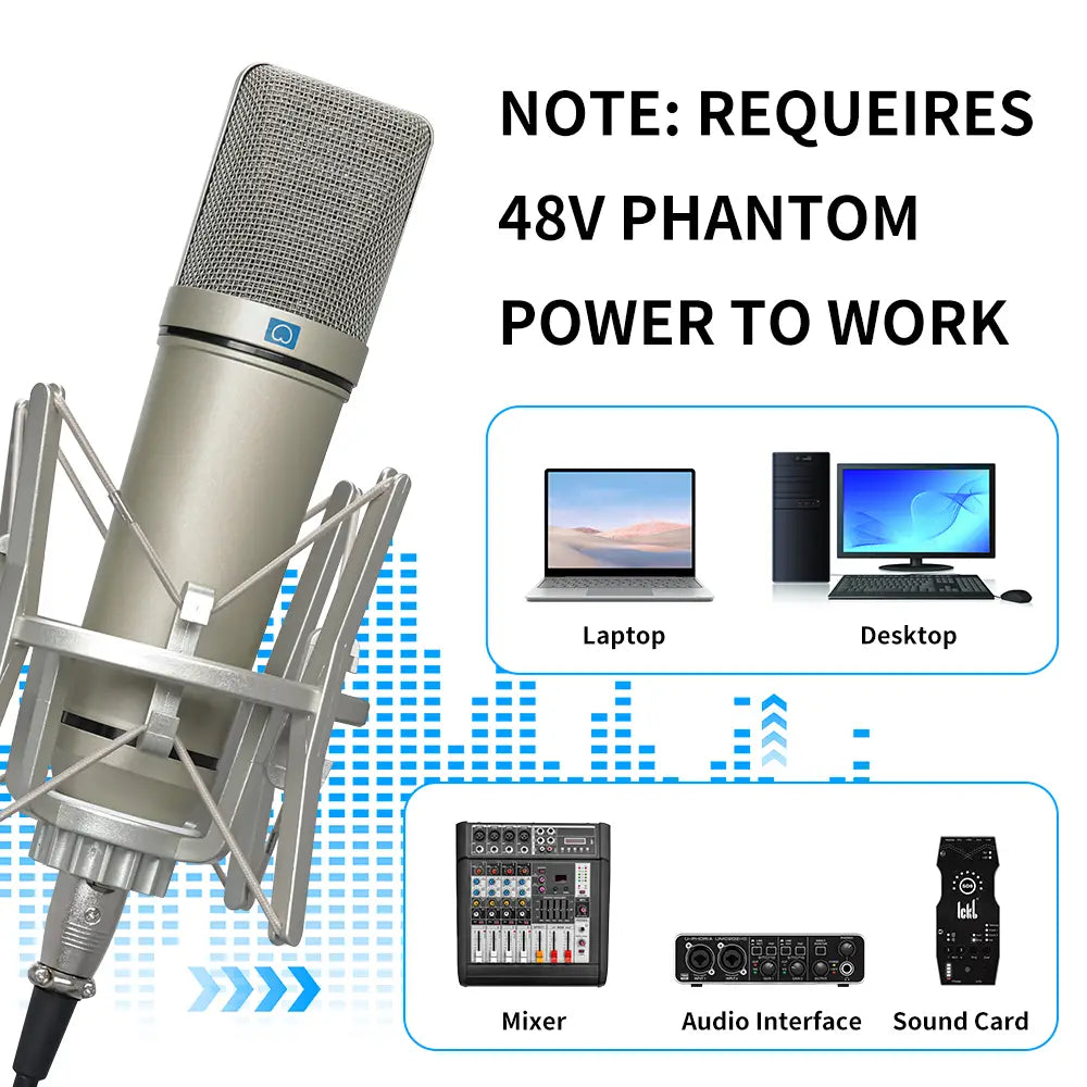 LEUS U87 AI XLR Condenser Microphone Professional Cardioid Studio Mic for Recording Podcasting Voice Over Streaming Home Studio