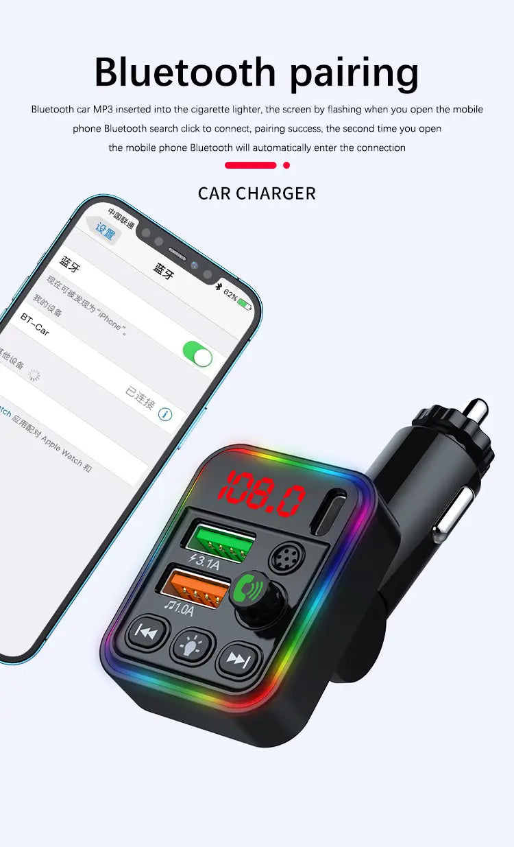 Car Bluetooth Adapter Type-C PD USB Car Quick Charger 5.3 FM Transmitter MP3 Music Player Handsfree Calling Audio Car Adapter