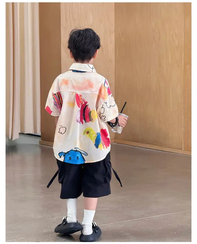 Hiphop Fashion Style Kids Boy Hip Hop Shirt with Drawings Baby Child Hiphop Rapper Dance Clothes Y2K Streetwear Clothes Tops