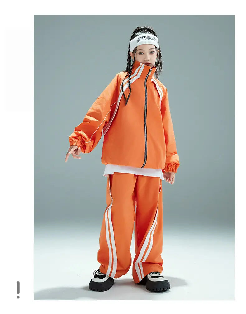 Hip Hop Children Costumes Boy Girl Streetwear Fashion Loose Casual Sports Jacket Pant Suits Kids Coat Trousers Sets Tracksuit