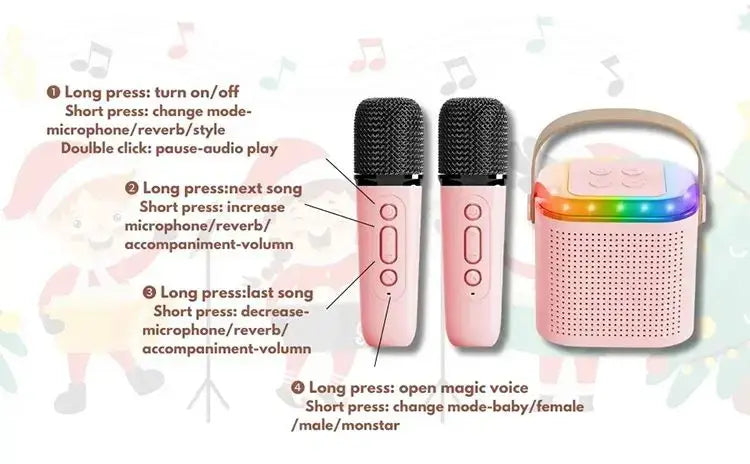 Karaoke Wireless Portable Bluetooth Speaker With Microphone Machine Mini Lamp Sound Box Music Small Caixa De Som Bocina Column