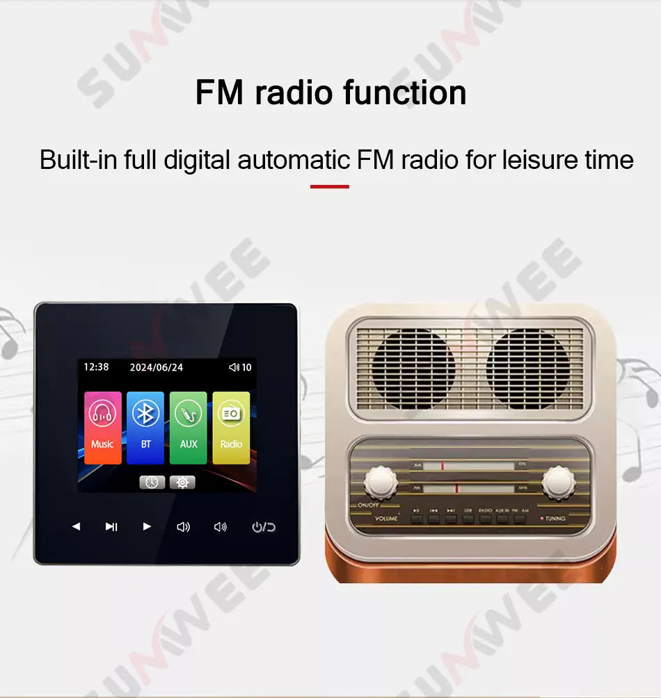 Home audio Wall music panel hotel 86 amplificador Bluetooths wall amplifier AUX TF player FM radio sound ceiling speaker system