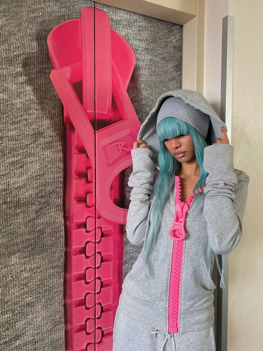 Hip Hop American Style Trend Black Series Oversizeds Zip Up Funny Design Element Hooded Sweatshirts Rock Dressing Up Jackets