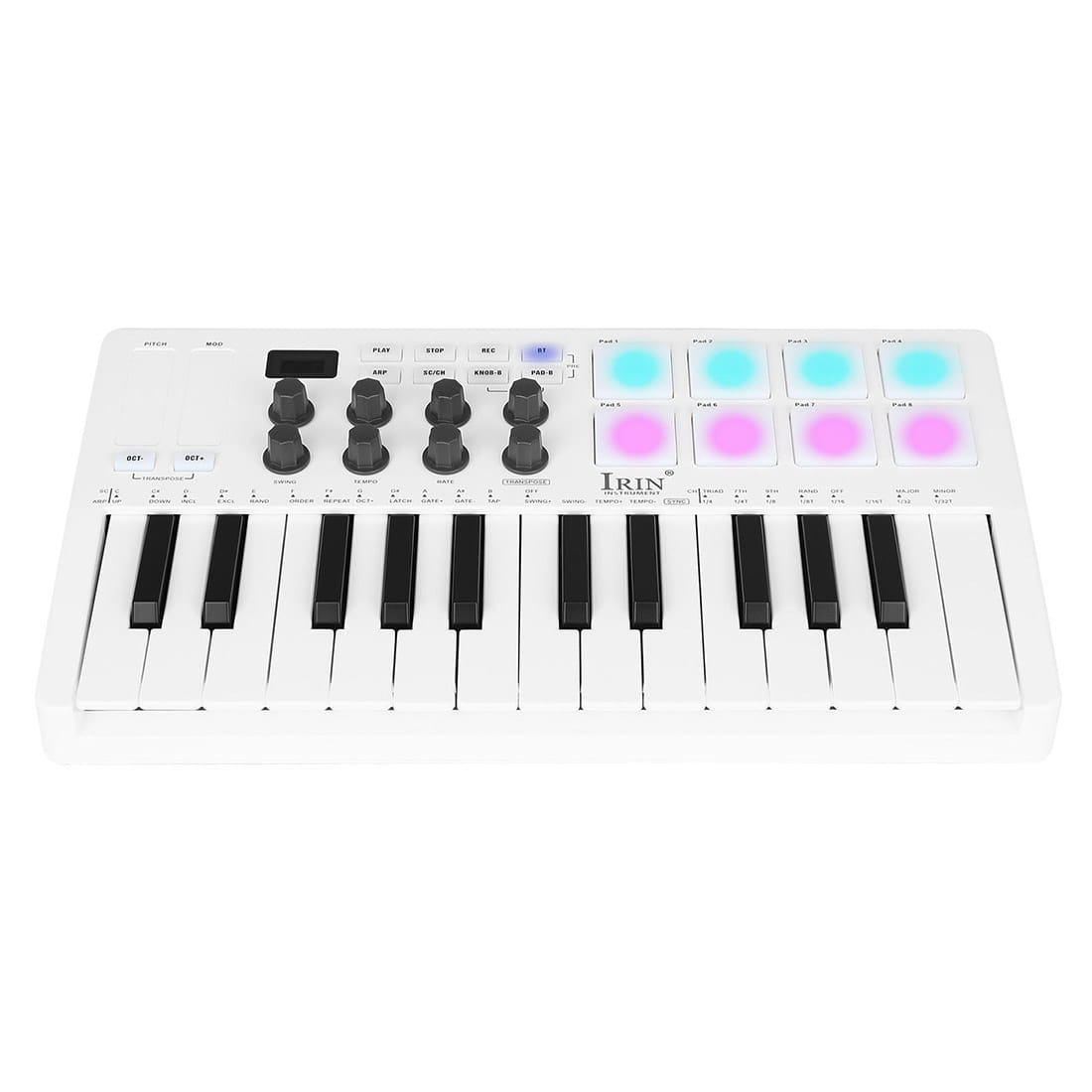 IRIN SMK-25 25 Keys MIDI Keyboard Controller 8 RGB Backlit Drum Pads Rechargeable USB Keyboard Strike Pad for Music Production