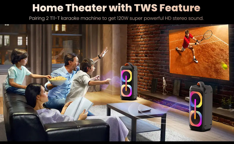 Karaoke Machine with 2 Wireless Microphones,【Dual 60W 6.5’’Subwoofer&400W Peak】Big Loud Bluetooth Party Speaker with Disco Lights