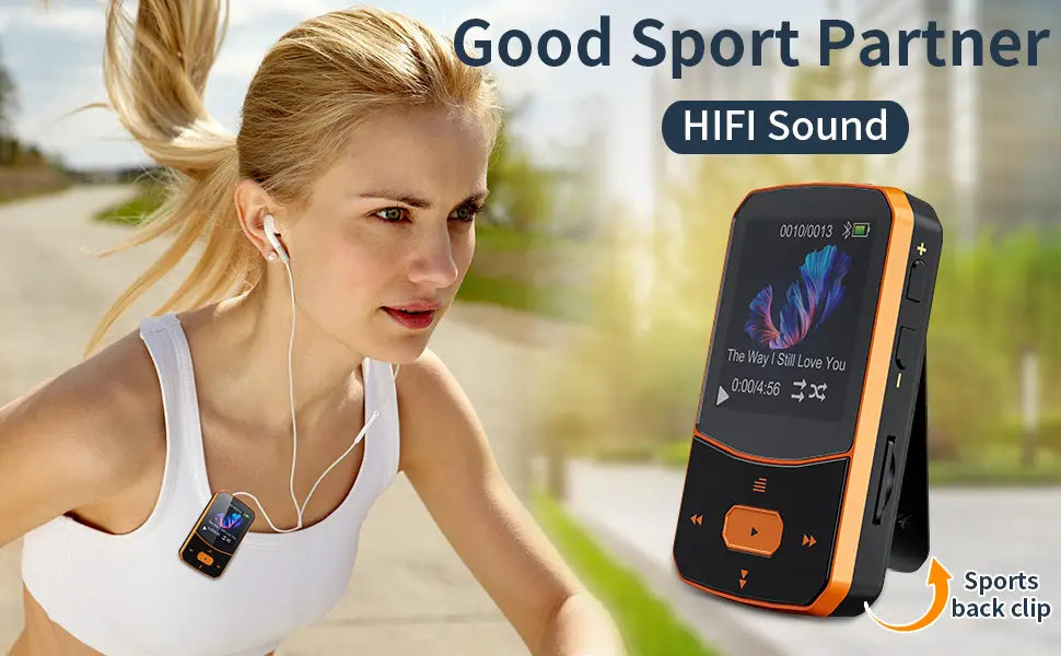 RUIZU X52 Orange MP3 Player Bluetooth Sport with Clip 1.5” TFT Color Display support up to 128GB TF Card FM Radio,Pedometer