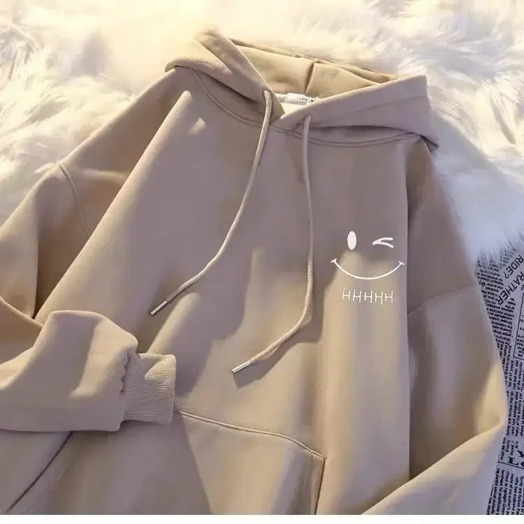 Men’s Smiling Face Funny Fashion Couple Hooded Sweater American Heavyweight Loose Thickened Cashmere Boys’ Hoodie Pullover Top