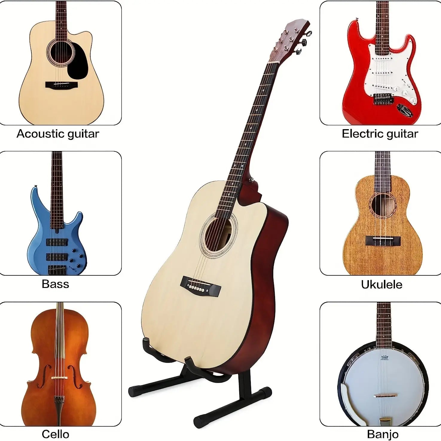 A-Frame Metal Guitar Stand Foldable Floor Stand for Acoustic Electric Guitar Bass Stable Portable Music Instrument Holder