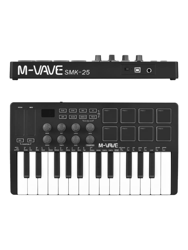 M-VAVE 25-Key MIDI Control Keyboard Mini Portable USB with 25 Velocity Sensitive Keys 8 RGB Backlit Pads 8 Knobs MIDI Keyboard