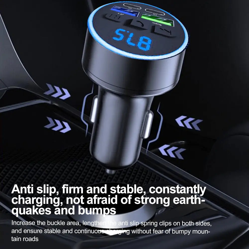 Bluetooth 5.0 FM Transmitter Handsfree Car AUX Radio Modulator MP3 Player 66W Dual PD Type-C USB Fast Charge With Volt display